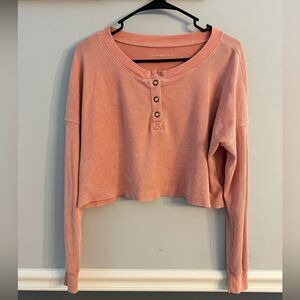 EUC Aeropostale Waffle Knit Crop Top Small Pink Long Sleeve Henley (W75)
